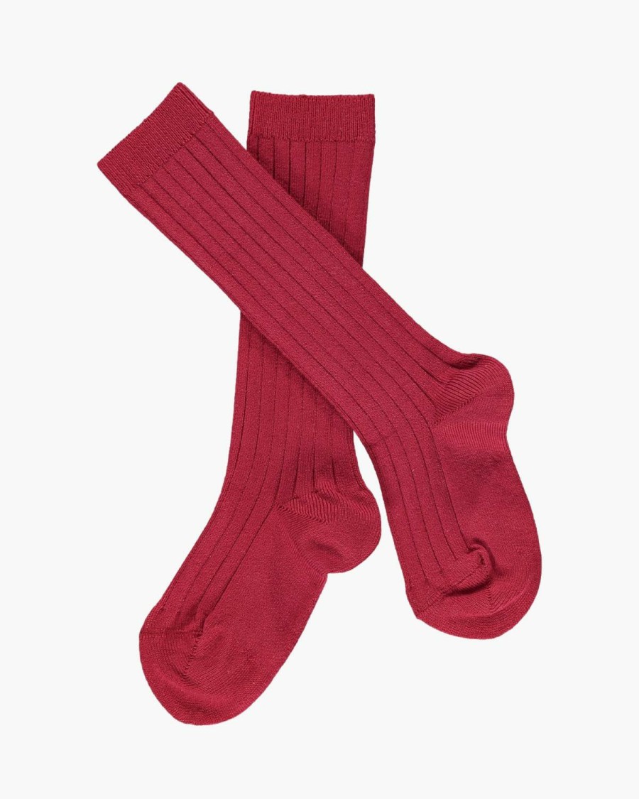 Accessories Amaia Kids | Ribbed High Knee Socks Cherry