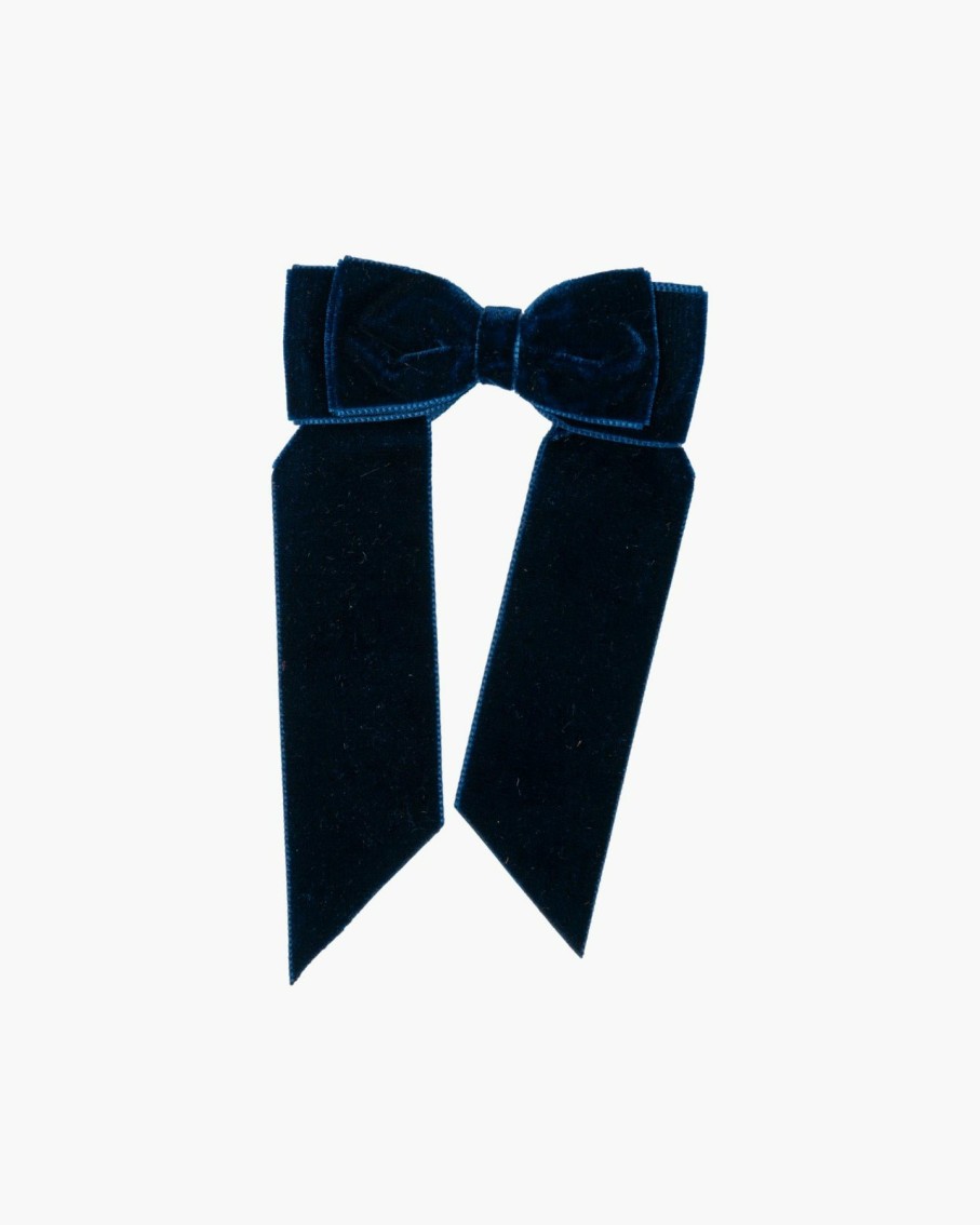 Accessories Amaia Kids | Large Velvet Long Tail Bow Navy