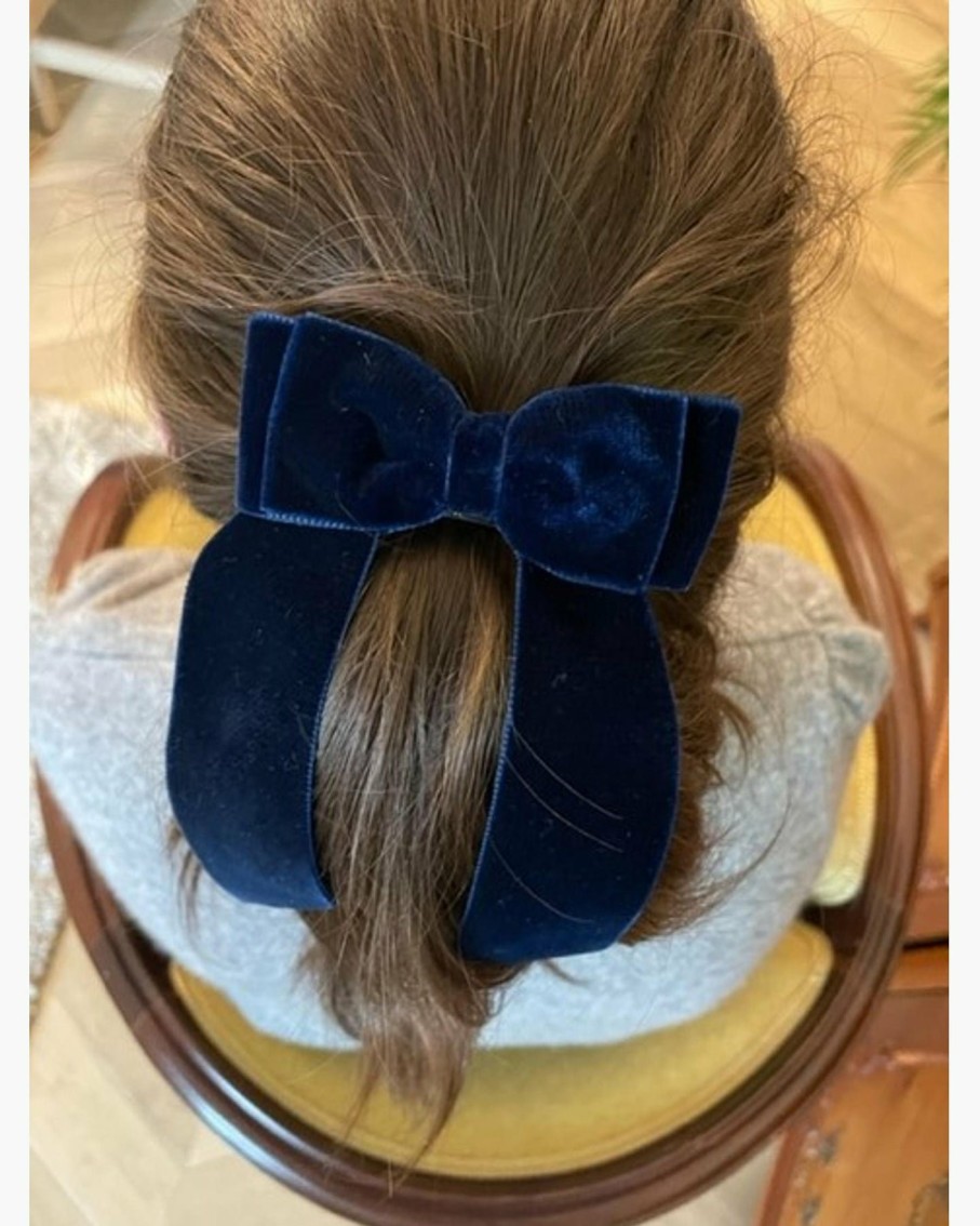 Accessories Amaia Kids | Large Velvet Long Tail Bow Navy