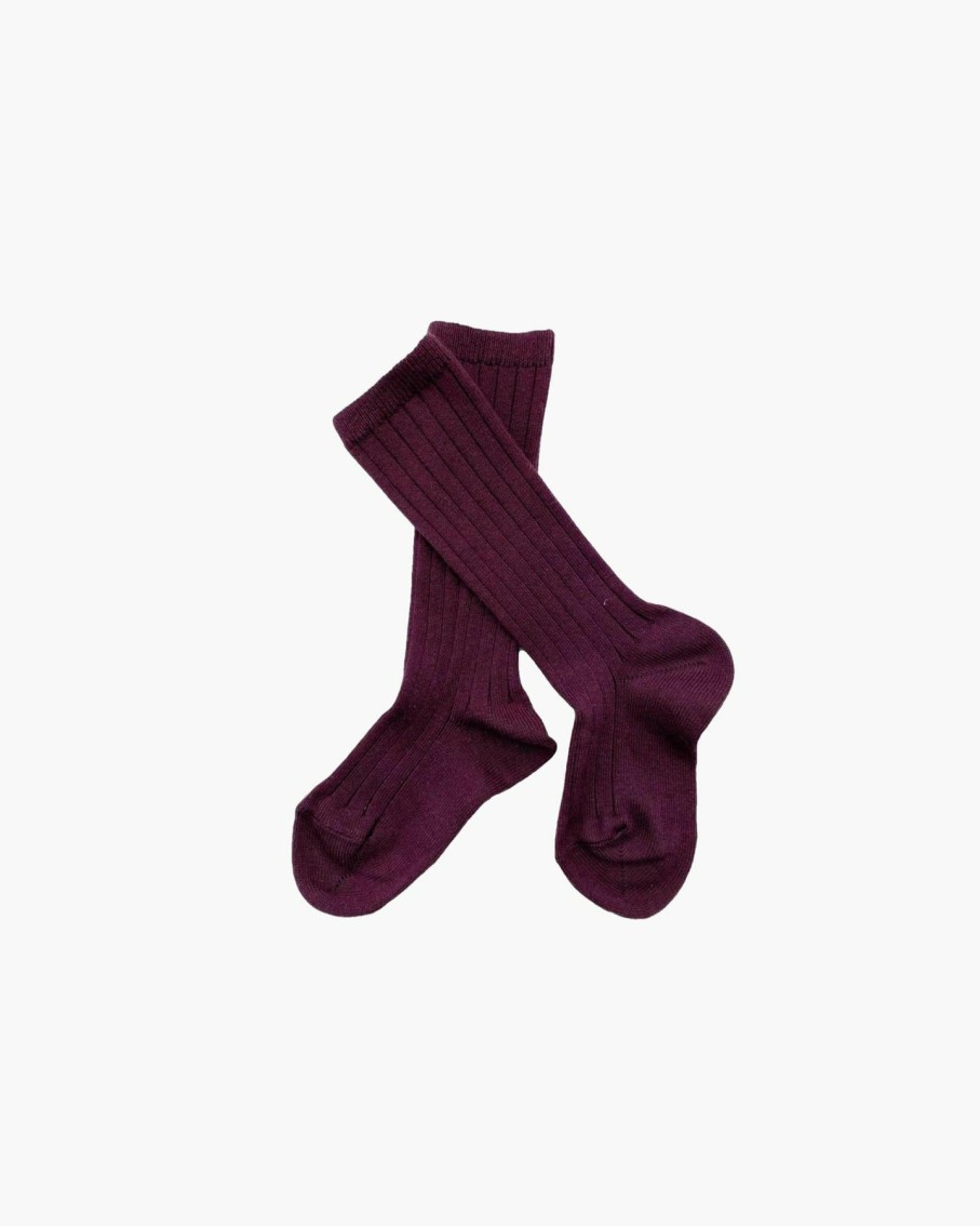 Accessories Amaia Kids | Ribbed High Knee Socks Aubergine