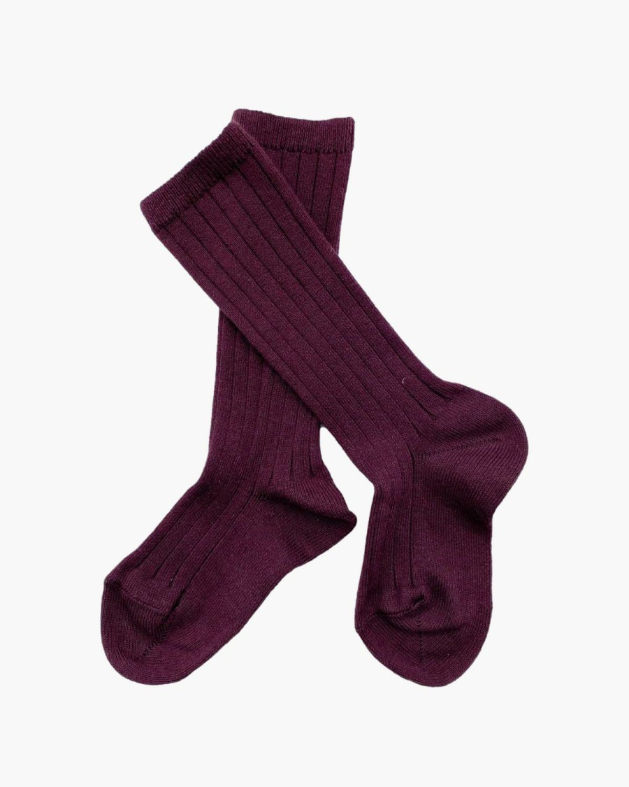 Accessories Amaia Kids | Ribbed High Knee Socks Aubergine