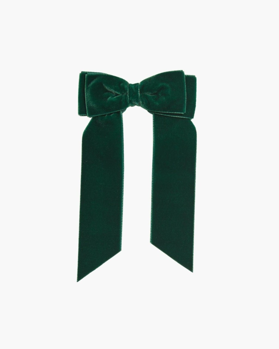 Accessories Amaia Kids | Large Velvet Long Tail Bow Green