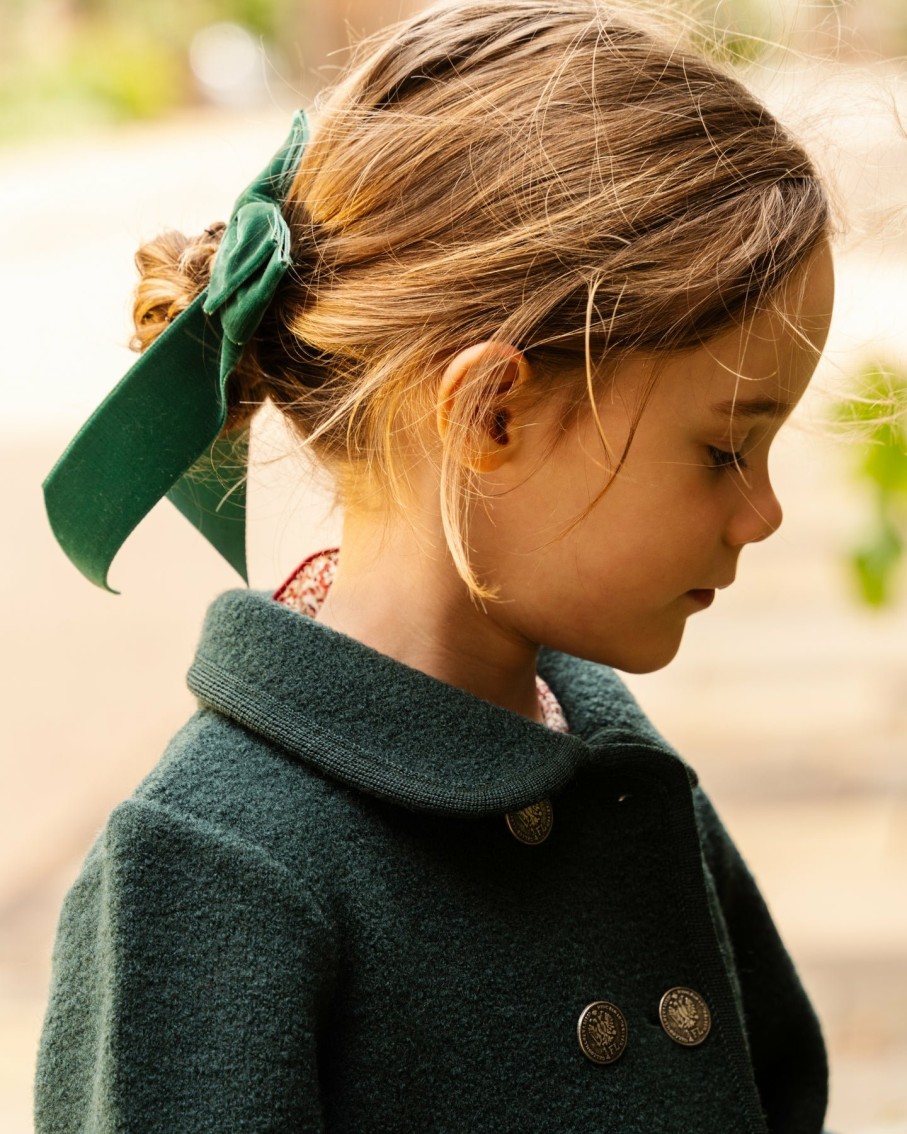 Accessories Amaia Kids | Large Velvet Long Tail Bow Green