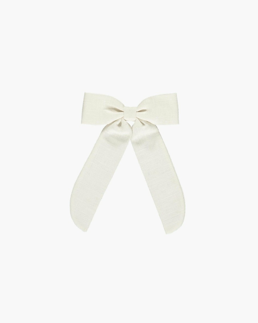 Accessories Amaia Kids | Linen Long Tail Hairbow Off White