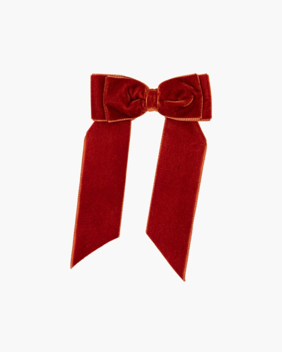 Accessories Amaia Kids | Large Velvet Long Tail Bow Rust