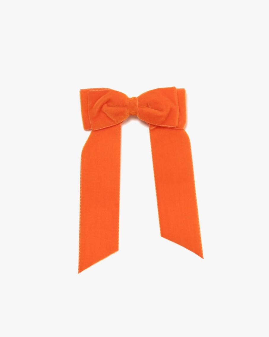 Accessories Amaia Kids | Large Velvet Long Tail Bow Orange