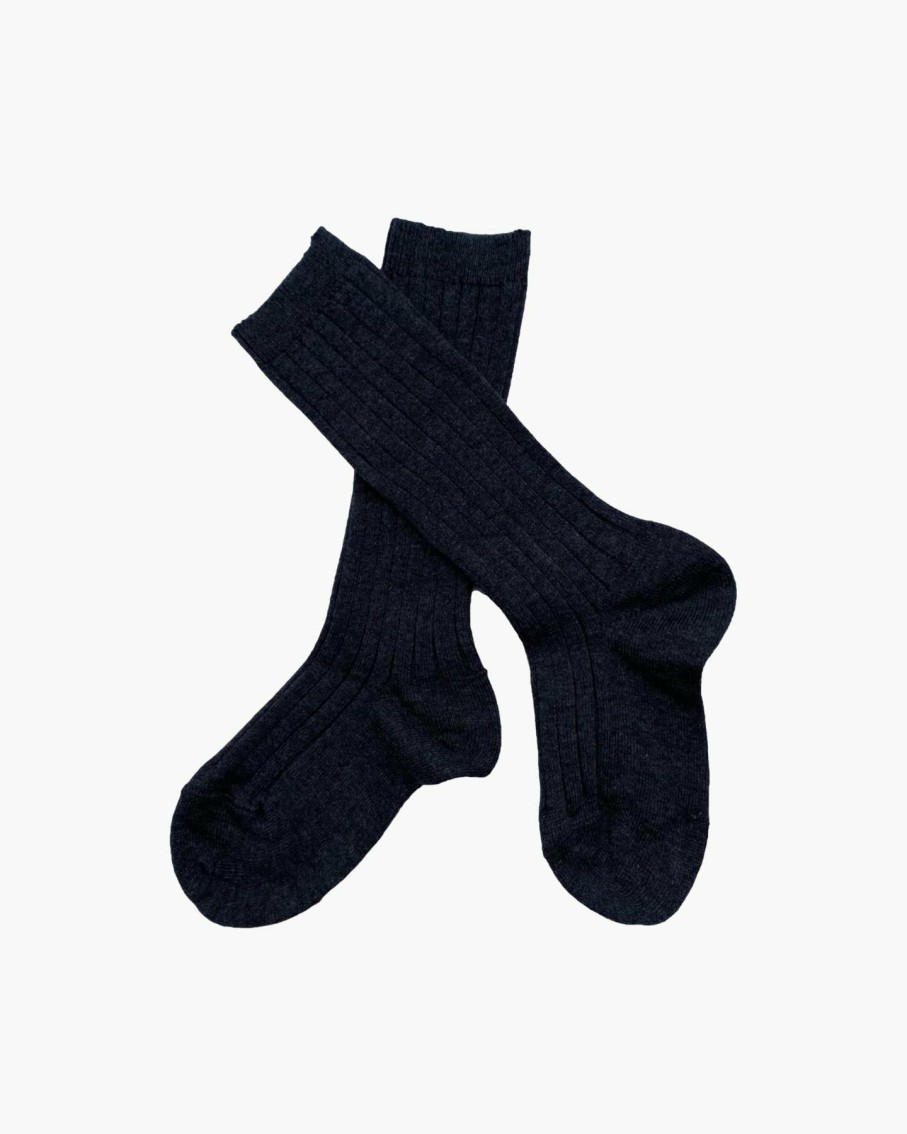 Accessories Amaia Kids | Ribbed High Knee Socks Black