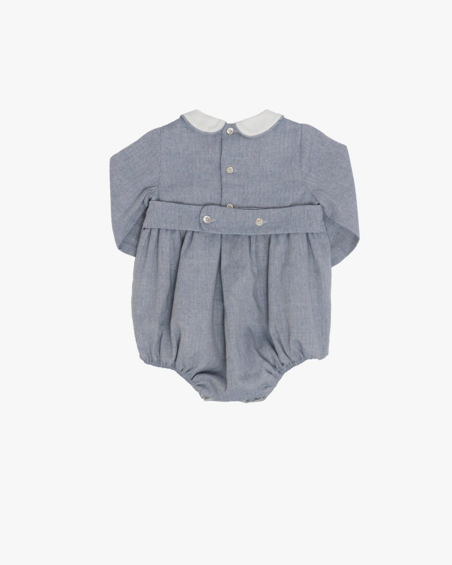 BABY BOY(0M to 3Y) Amaia Kids | Alex Romper Blue Herringbone