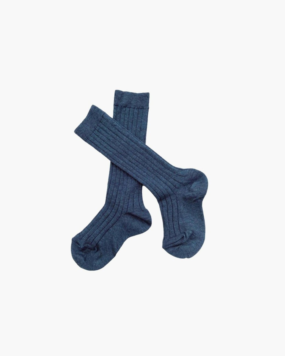 Accessories Amaia Kids | Ribbed High Knee Socks Blue Jean