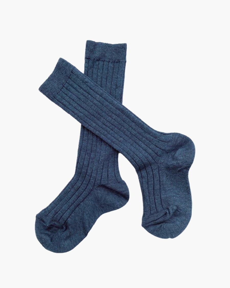 Accessories Amaia Kids | Ribbed High Knee Socks Blue Jean