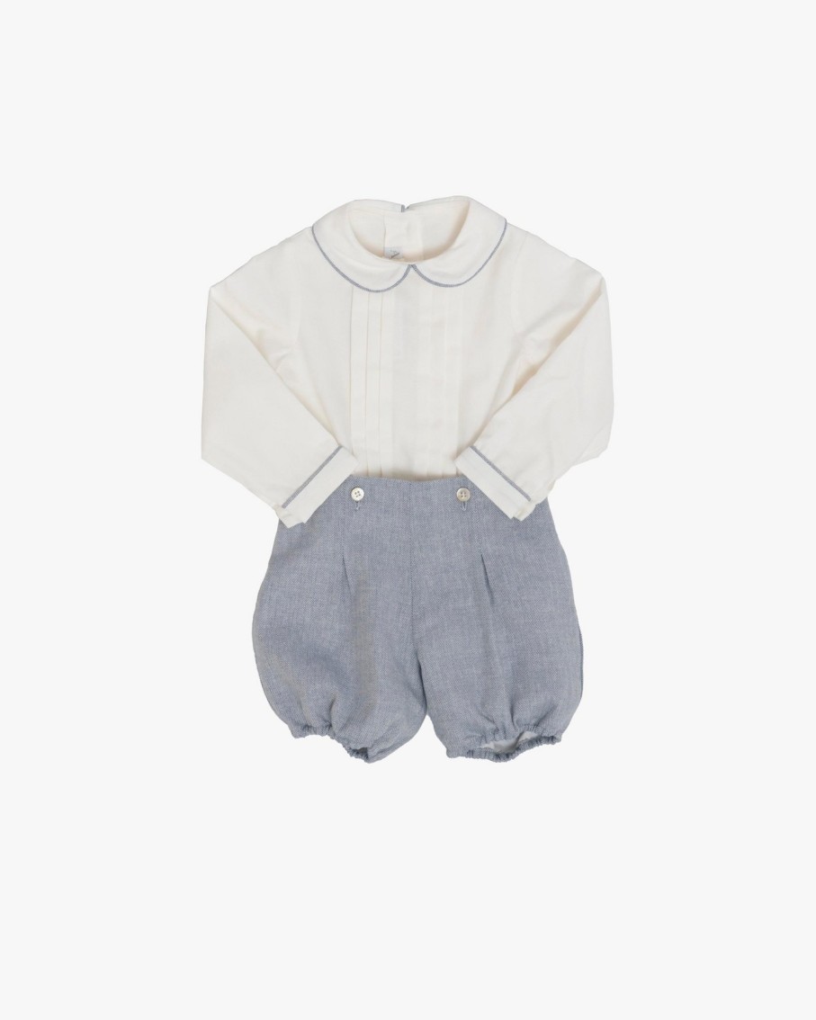 BABY BOY(0M to 3Y) Amaia Kids | Louis Set Dusty Blue Herringbone