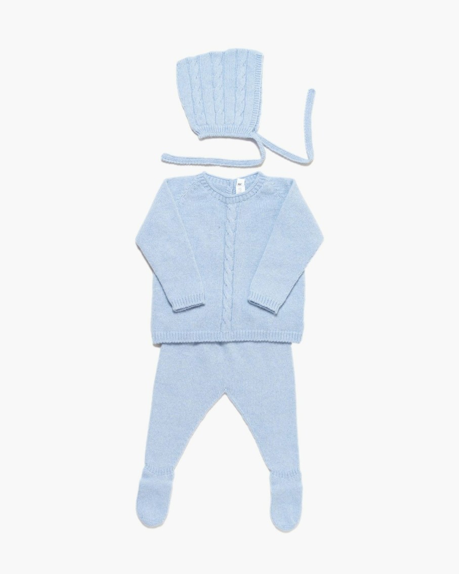 NEWBORN Amaia Kids | Boe Cable-Knit Baby Set With Bonnet Blue