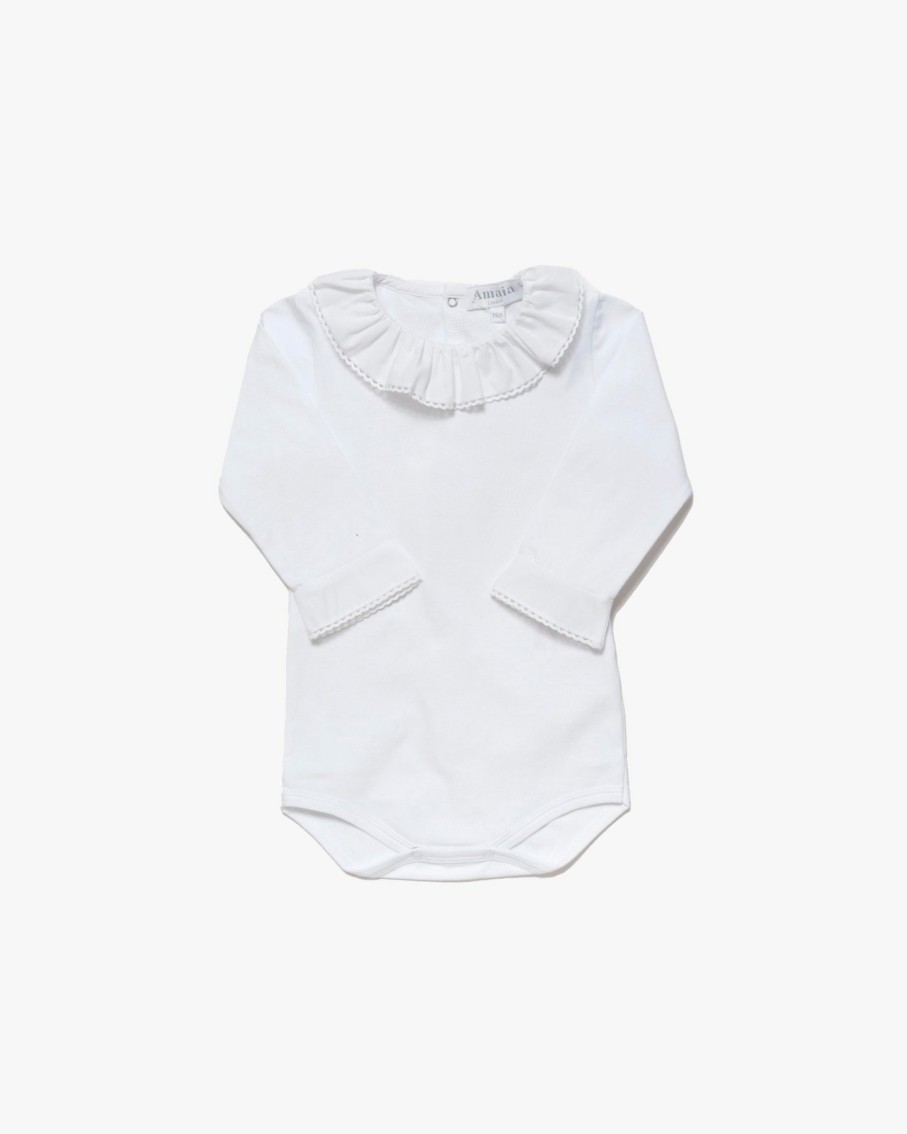 BABY GIRL (0M to 3Y) Amaia Kids | Chelsea Body Long Sleeves Ric Rac Trim White